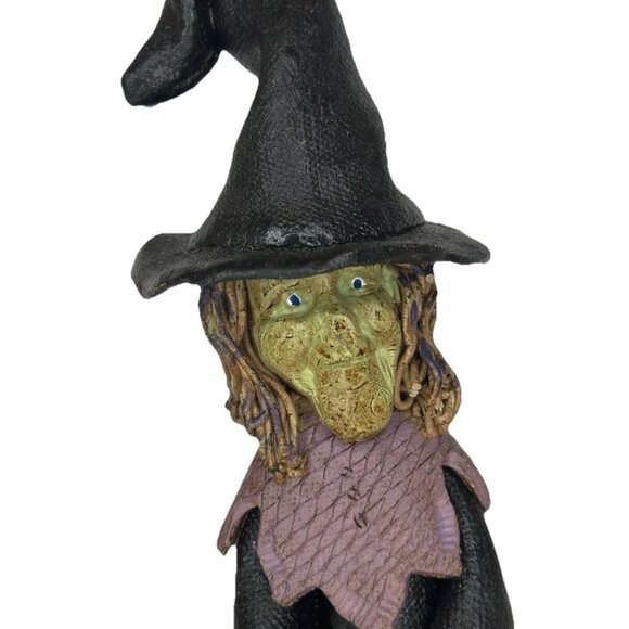 Vintage D. Hayes Pottery Witch Pumpkin Figurine 8" 1970s Textured Halloween Deco - Picture 5 of 8